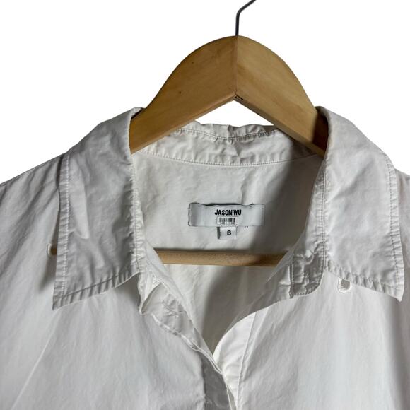 Jason Wu White Scalloped Eyelet Short Sleeve Cottage Button Up Blouse Size 8 - Picture 6 of 10